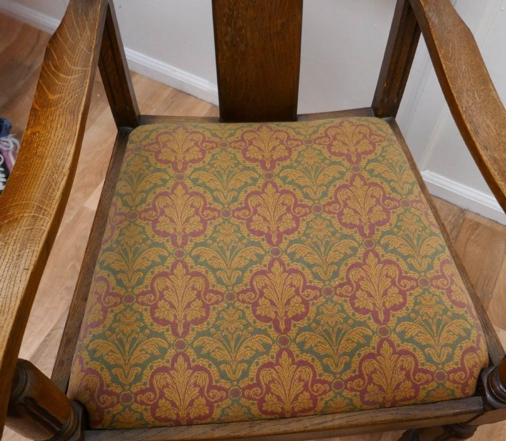 Pair Of Arts And Crafts Golden Oak Carver Chairs photo vinterior