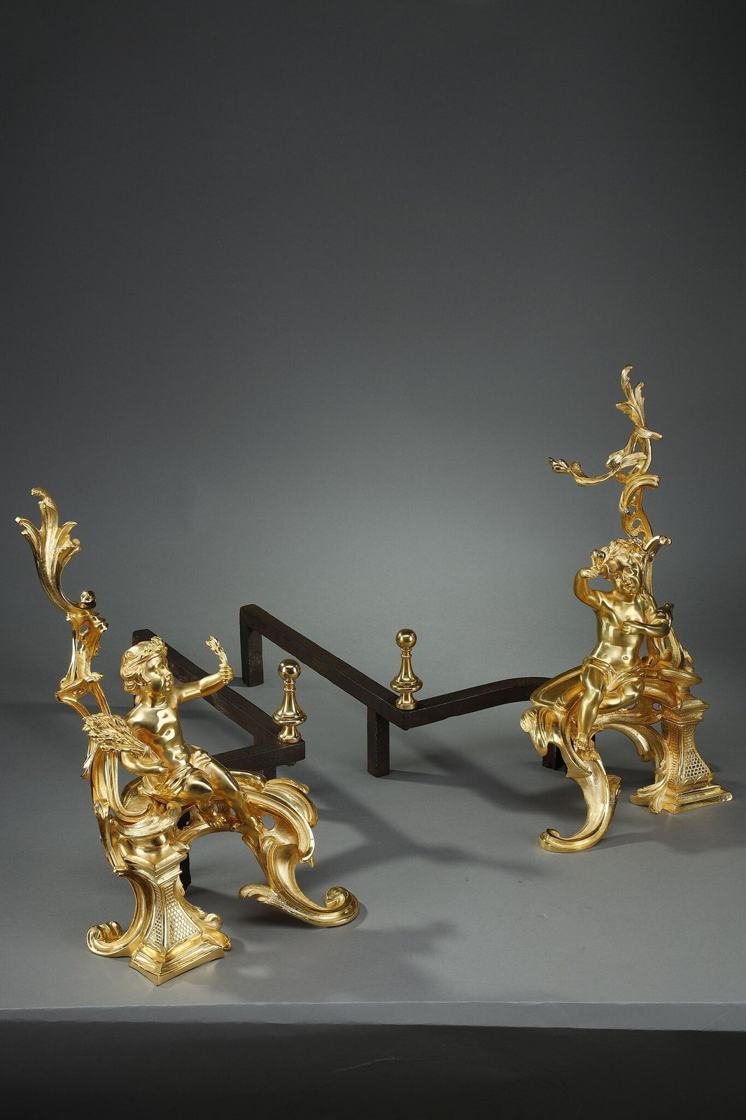 Pair Of Gilt Andirons In The Louis XV Style Bronze photo furniture