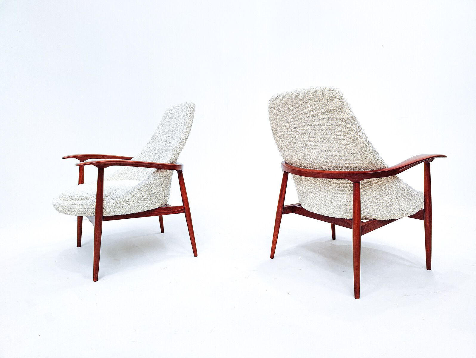 Pair Of Mid Century Armchairs In White Boucle photo for sale