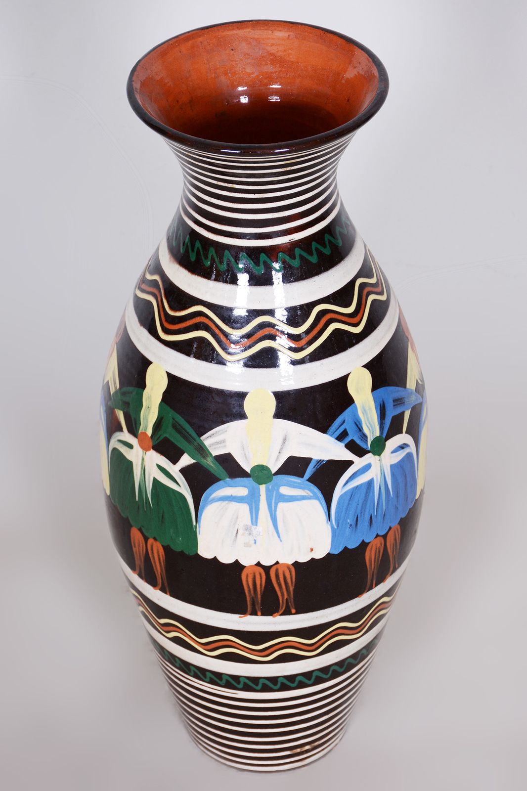 Art Deco Vase Made In 1940s Czechia   Hand Painted Slovak Motifs