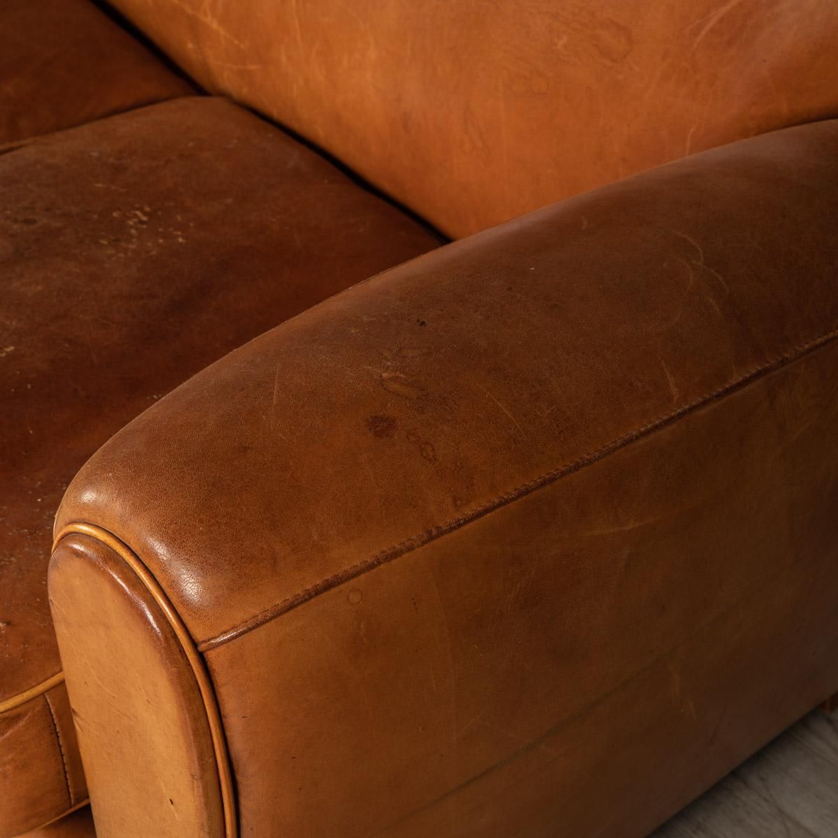 20th Century France Two Seater Tan Sheepskin Leather Sofa photo vintage