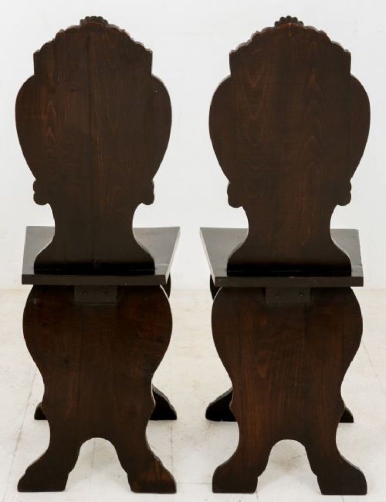 Pair Italian Hall Chairs Hand Carved Lime Wood Circa 1890 photo for sale