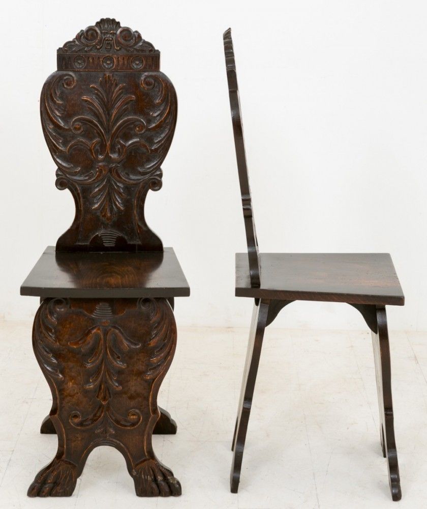 Pair Italian Hall Chairs Hand Carved Lime Wood Circa 1890 photo 1074.0