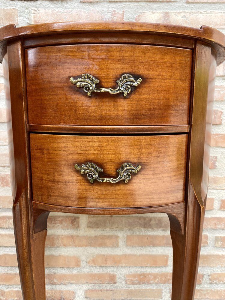 French Walnut Demilune Bedside Tables Or Nightstands With 2 Drawers, Set Of 2 photo for sale