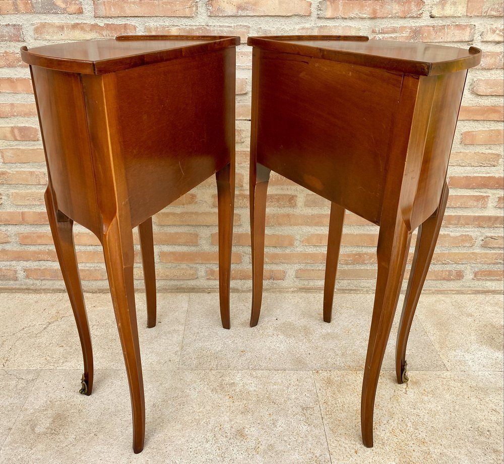French Walnut Demilune Bedside Tables Or Nightstands With 2 Drawers, Set Of 2 photo 2664.0