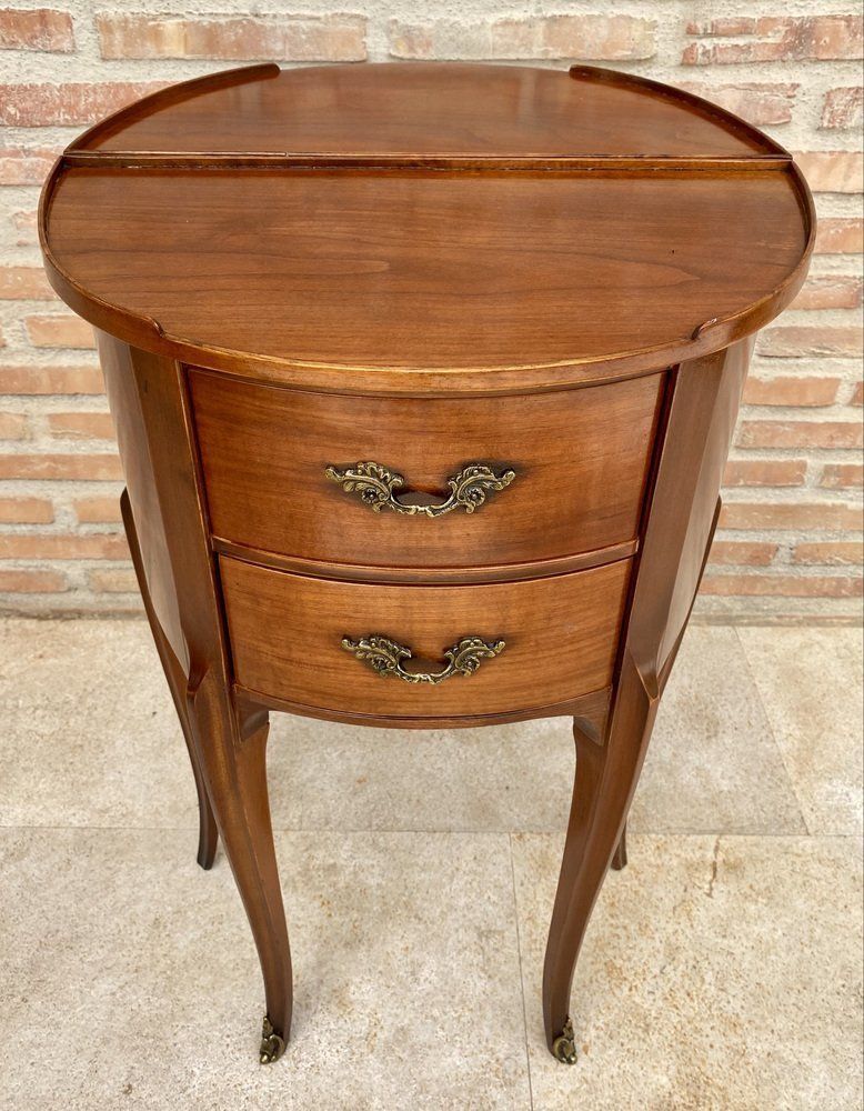photo for sale French Walnut Demilune Bedside Tables Or Nightstands With 2 Drawers, Set Of 2