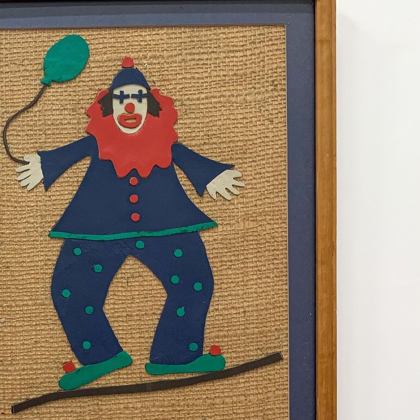 Leather Clown Collage On Hessian   British, C1960s photo for sale