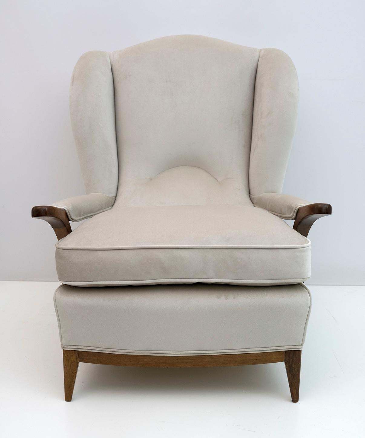 photo for sale Pair Of Paolo Buffa Mid Century Modern Italian Velvet Armchairs, 1950s