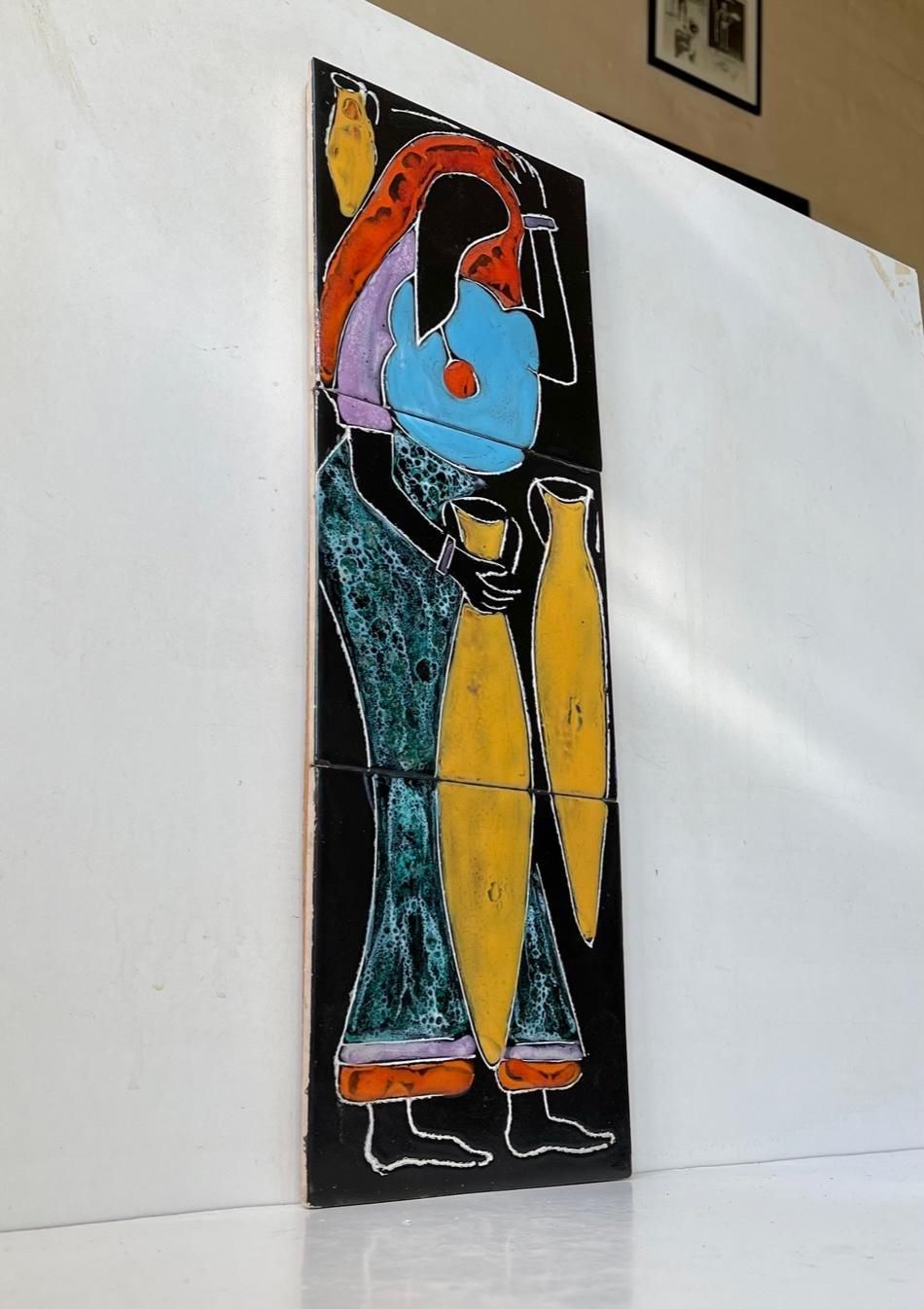 Italian Ceramic Wall Plaque Of African Water Woman, 1970s photo furniture
