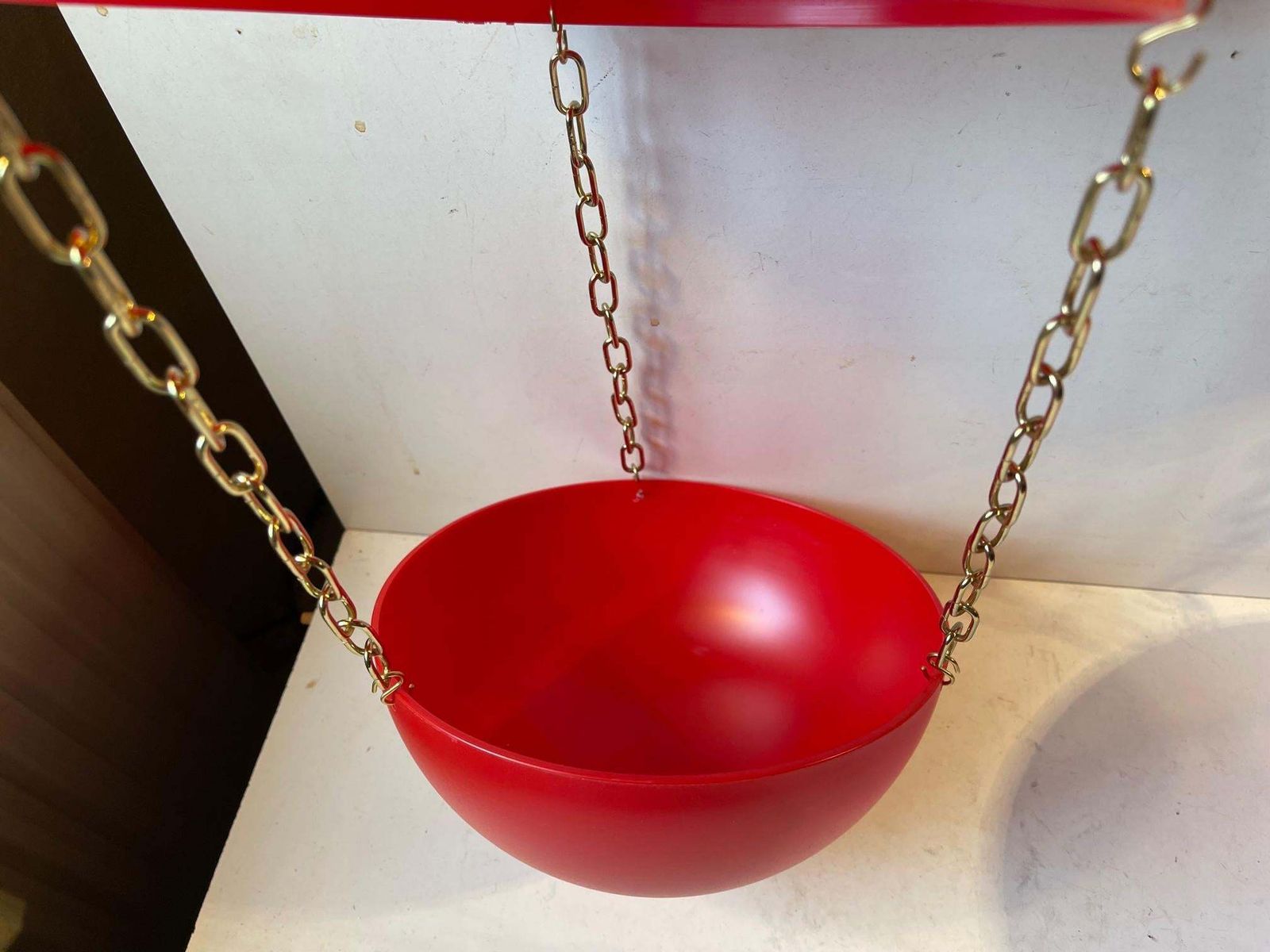 Red Swag Hanging Flower Pot Pendant Lamps By E. S. Horn, 1970s photo for sale