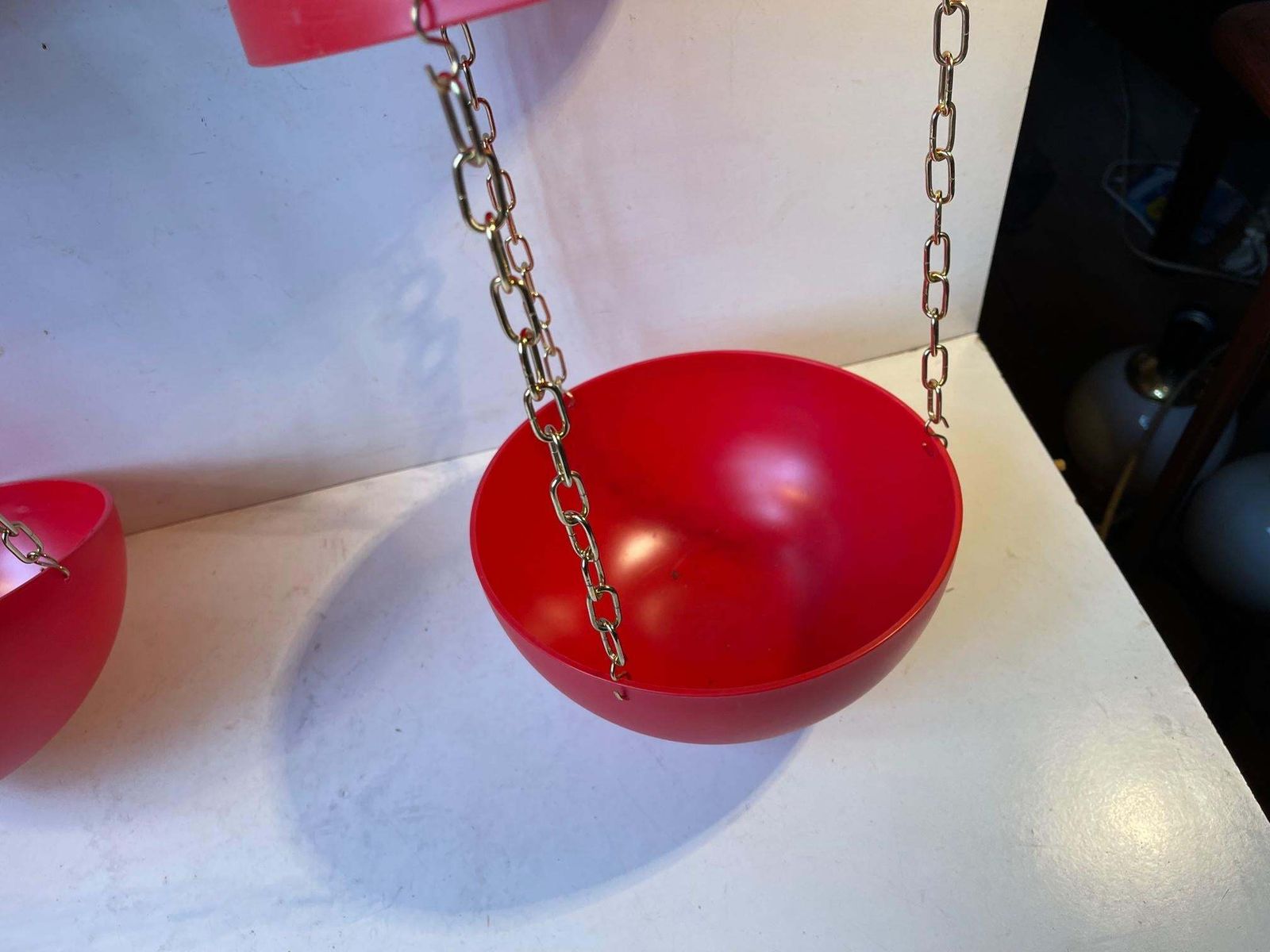 Red Swag Hanging Flower Pot Pendant Lamps By E. S. Horn, 1970s photo Lighting