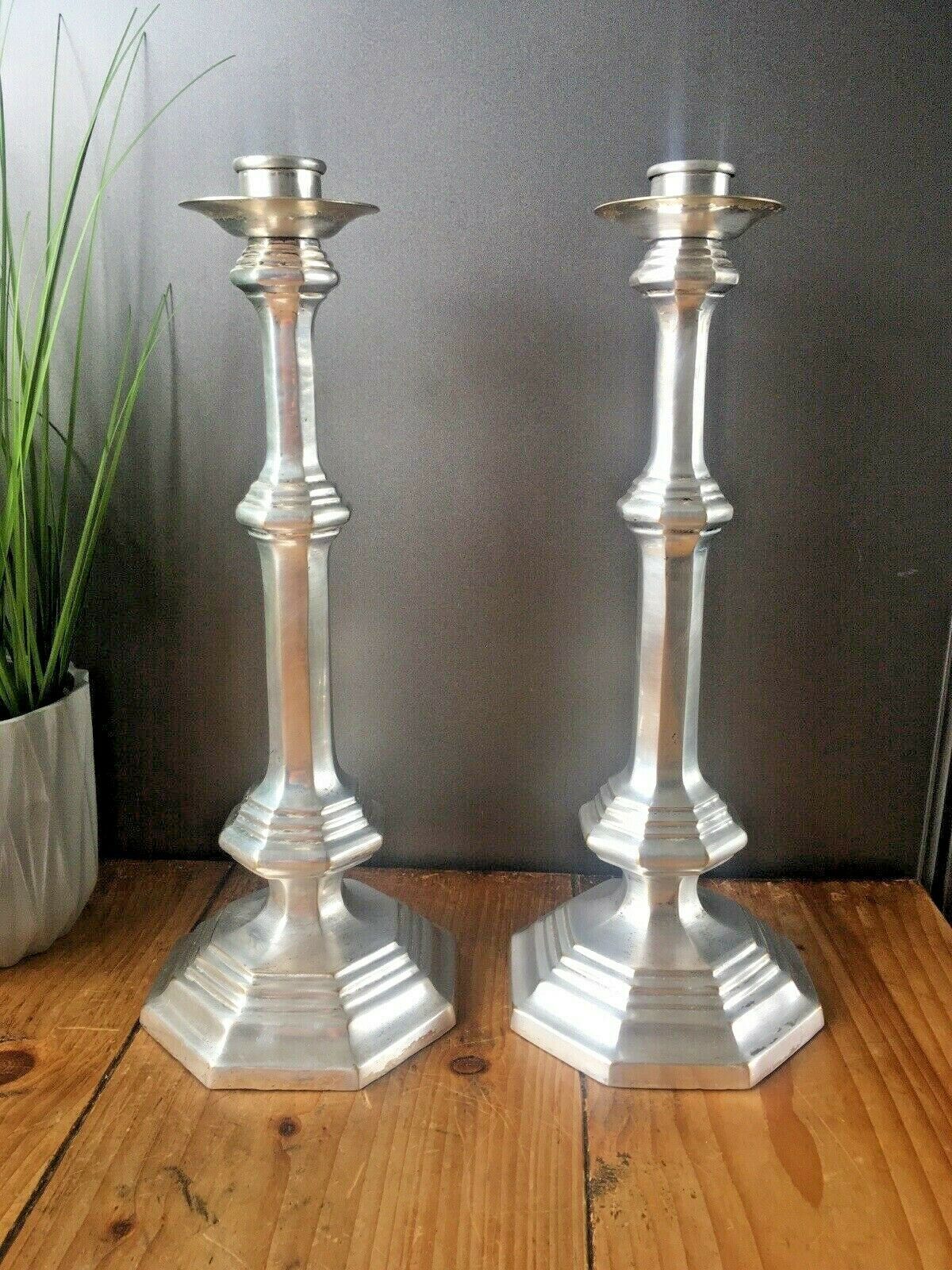 Large Pair Of Vintage Louis XVI Style Almazan Plated Candle Holders Candlesticks photo 175.0