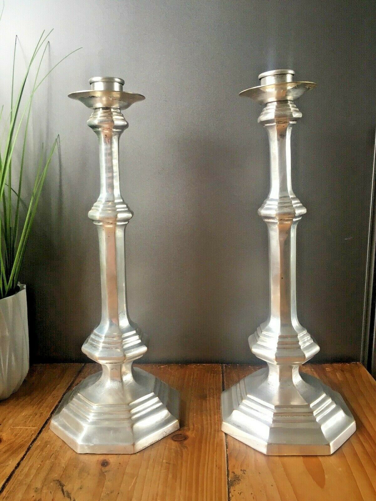 Large Pair Of Vintage Louis XVI Style Almazan Plated Candle Holders Candlesticks photo vintage