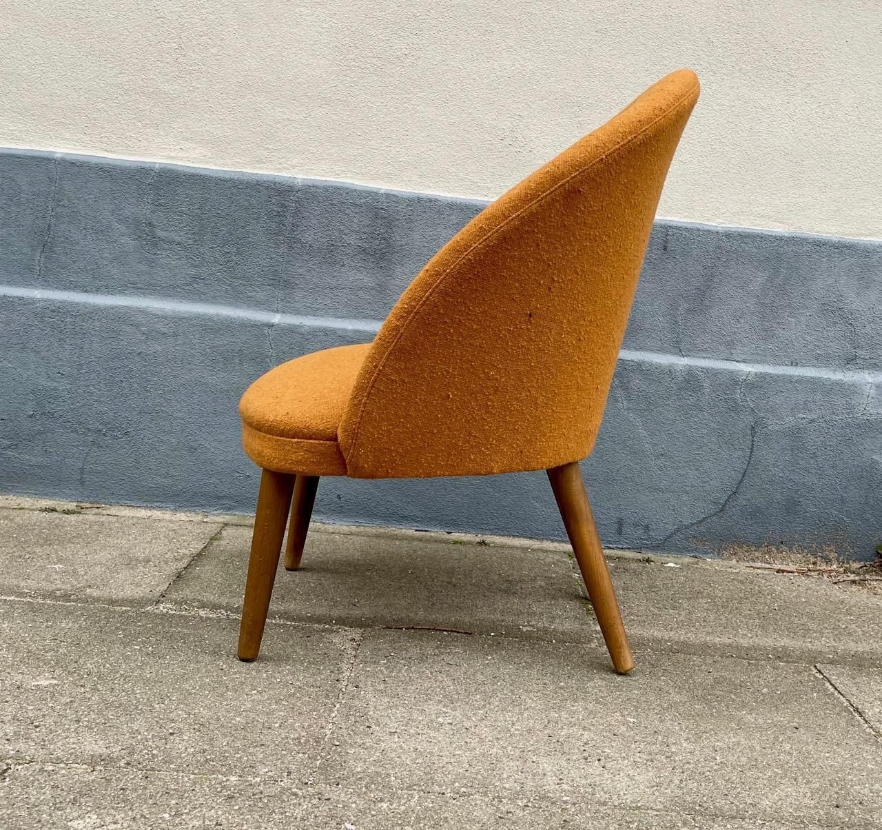 Danish Modern Lounge Chair In Orange Wool & Teak, 1960s photo for sale
