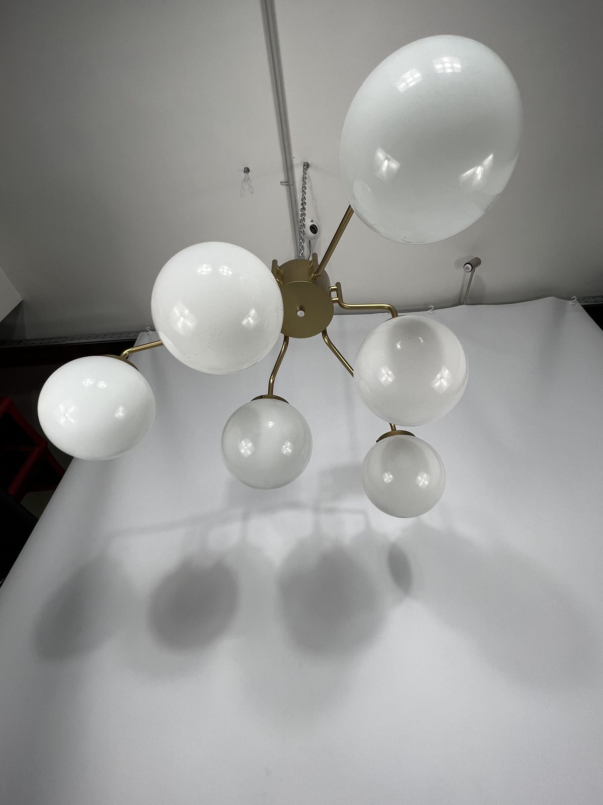 5951.4 Monumental Mid Century Brass And Milk Glass Ceiling Lamp By Reggiani. Italy 1970s photo