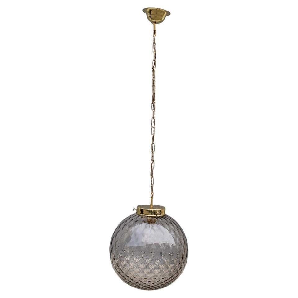 Chandelier Ball Murano Glass Venini Italian Design Brass Chain Gold 1960s