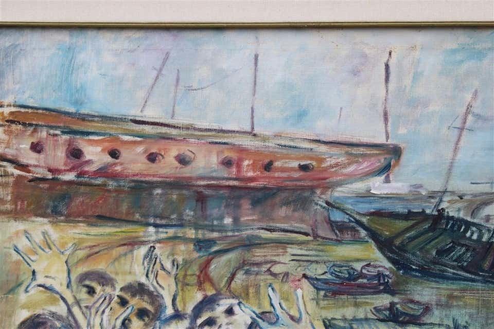 Oil Painting Rainer Kriester 1960 With Children Cala Di Palermo Very Rare Work photo Art