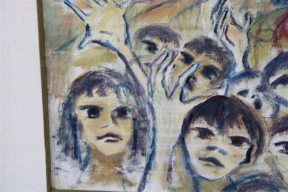 photo for sale Oil Painting Rainer Kriester 1960 With Children Cala Di Palermo Very Rare Work