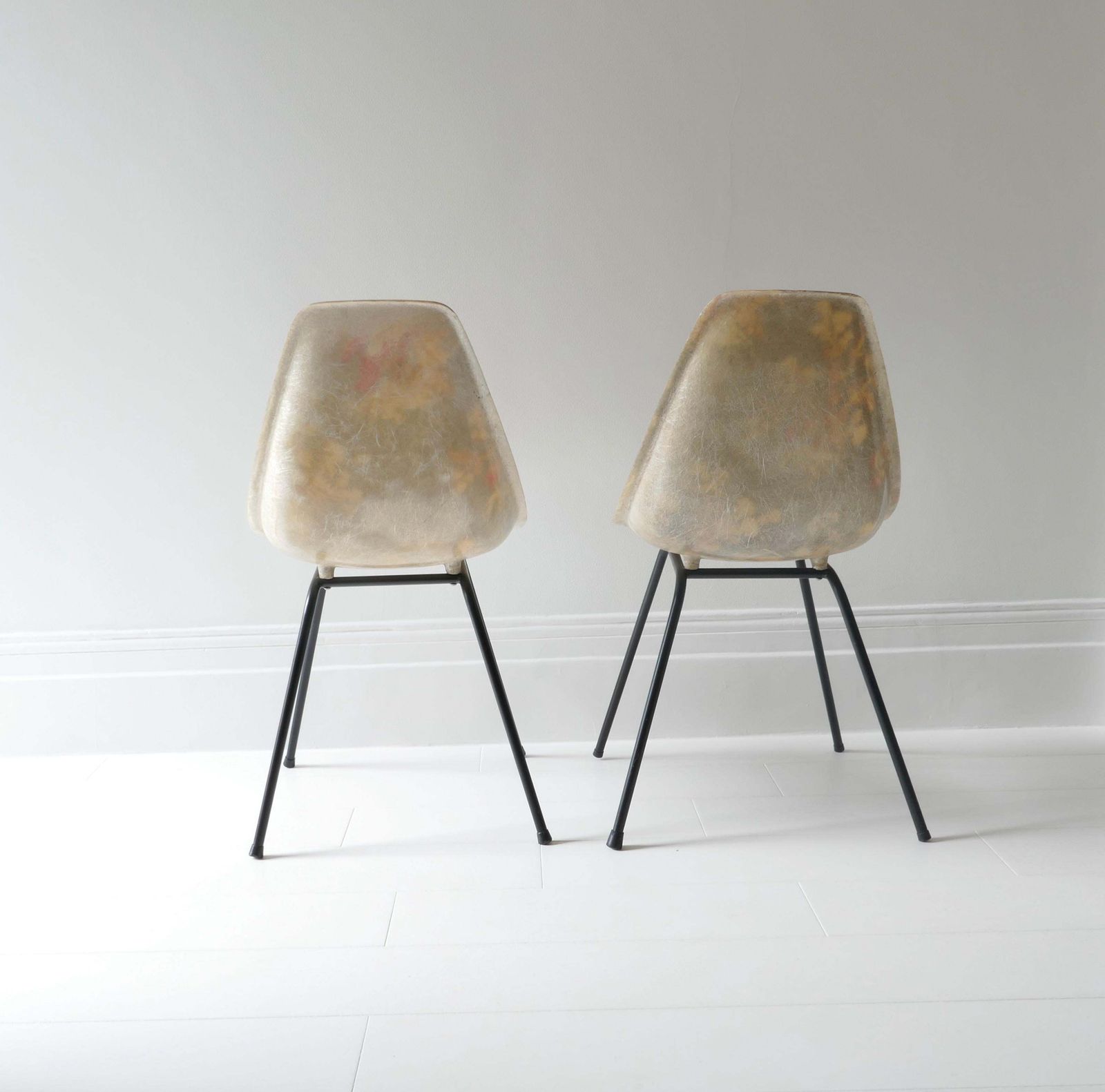 Pair Of Fibreglass Side Chairs By Rene Jean Caillette, France 1950s photo vinterior