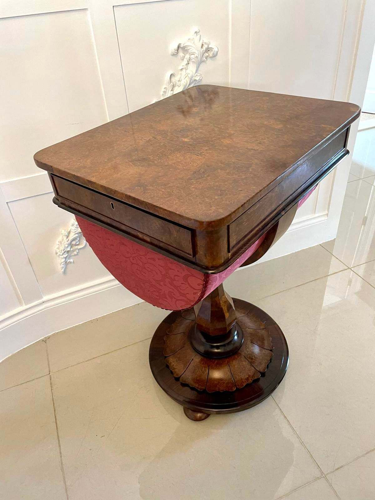 Fine Quality Antique Victorian Burr Walnut Freestanding Sewing Table