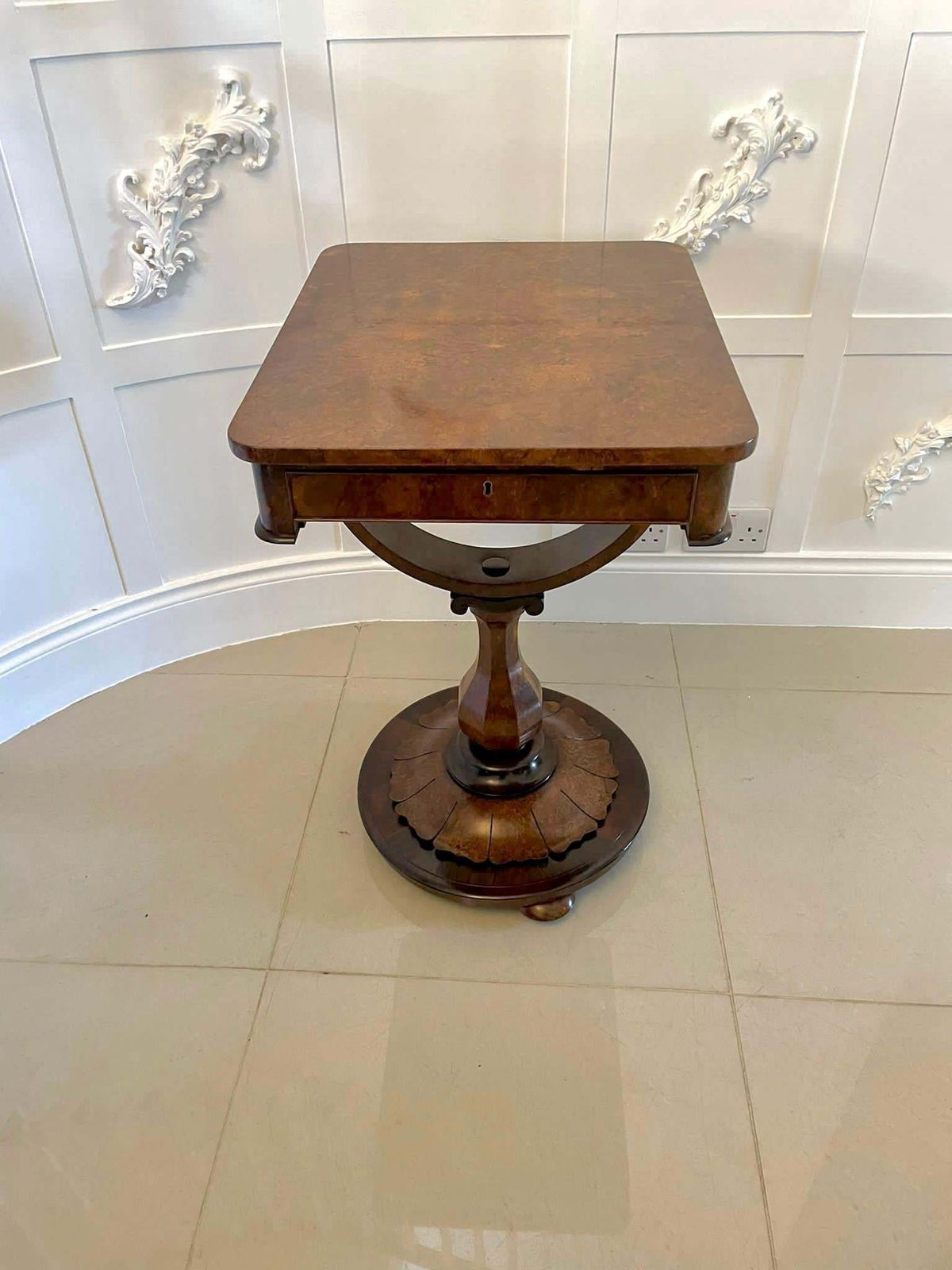 Fine Quality Antique Victorian Burr Walnut Freestanding Sewing Table photo buy