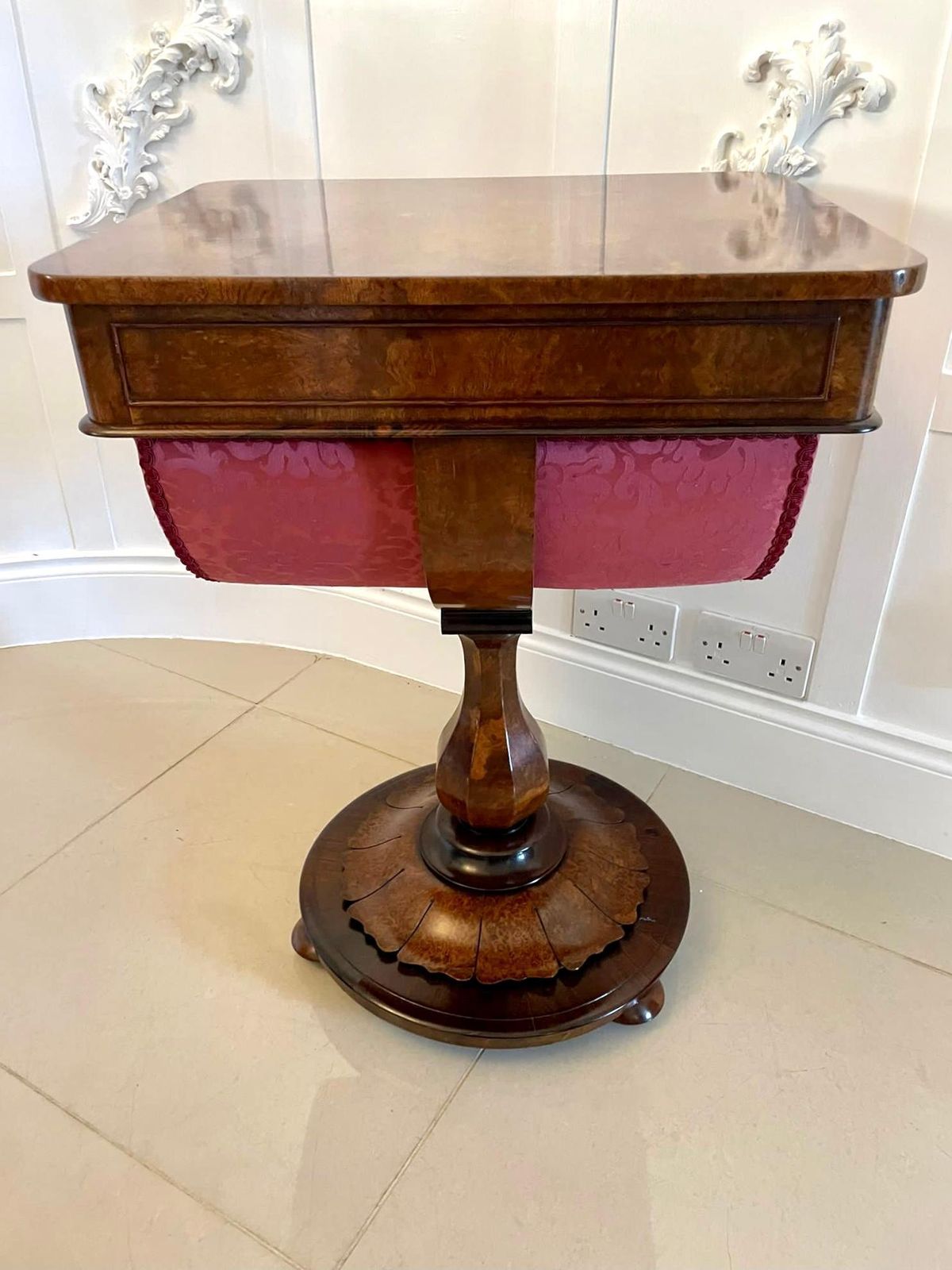 Furniture Fine Quality Antique Victorian Burr Walnut Freestanding Sewing Table photo