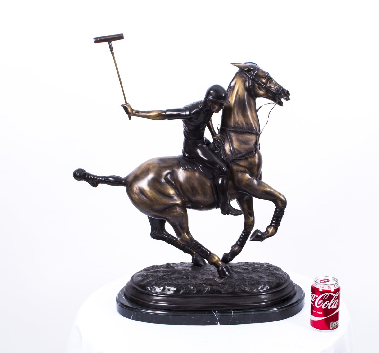 photo for sale Vintage Bronze Polo Player Galloping Horse Sculpture  20th Century