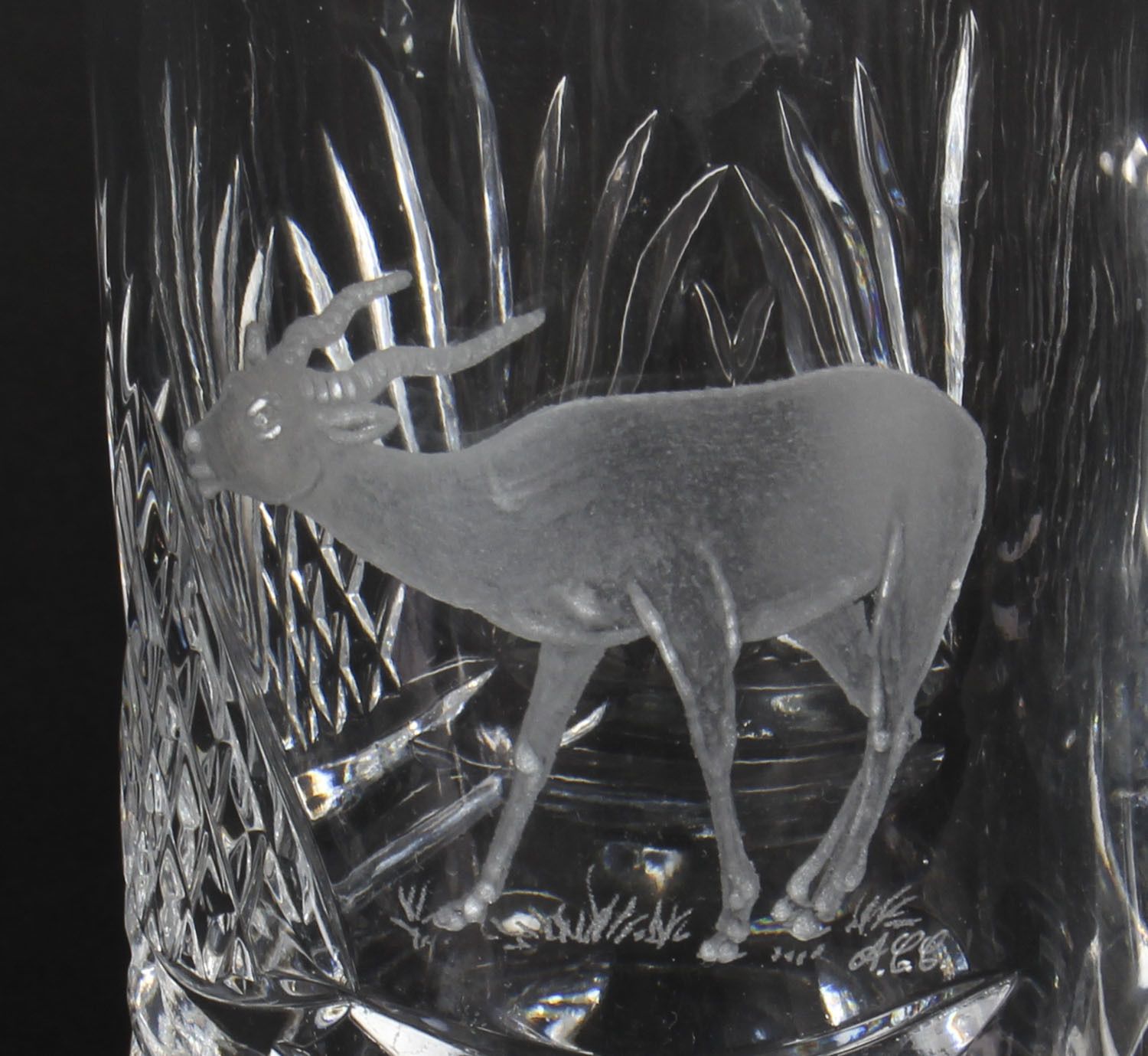 Vintage Cut Glass Tankard Engraved With Stag Signed Acc Mid 20th Century photo furniture