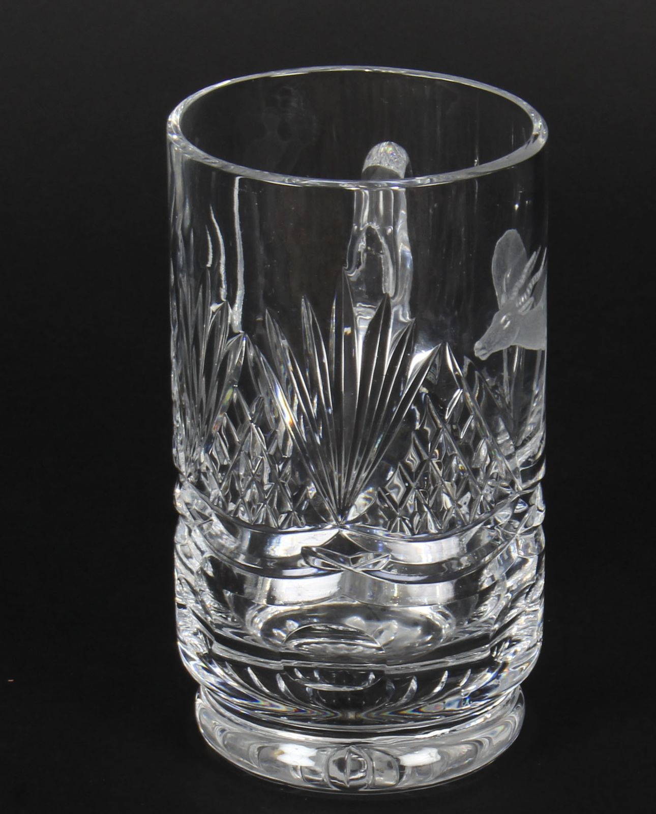 Vintage Cut Glass Tankard Engraved With Stag Signed Acc Mid 20th Century photo vinterior