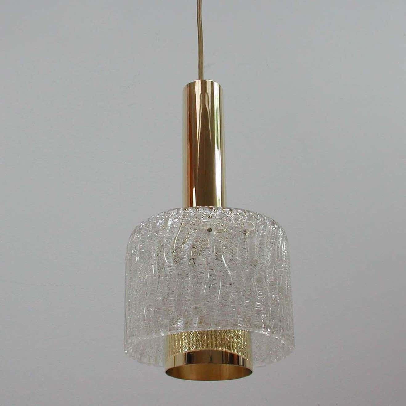 J.T. Kalmar Midcentury Textured Glass And Brass Pendant, 1950s photo furniture