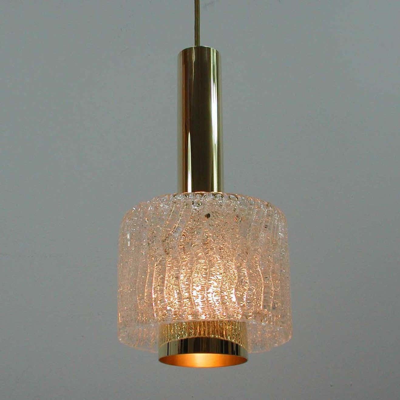 Lighting J.T. Kalmar Midcentury Textured Glass And Brass Pendant, 1950s photo
