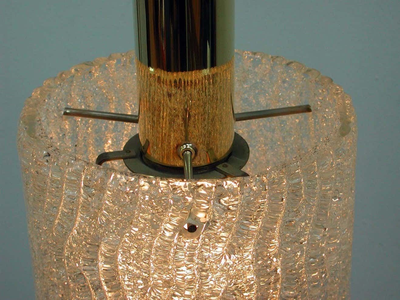 photo vintage J.T. Kalmar Midcentury Textured Glass And Brass Pendant, 1950s