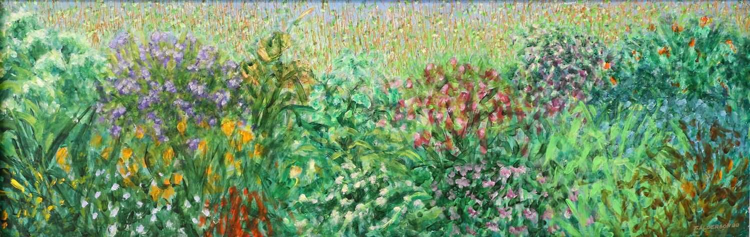 Colouful Acrylic On Board "Wild Border" By Durham Artist Tom Alderson 1920 2010 photo furniture