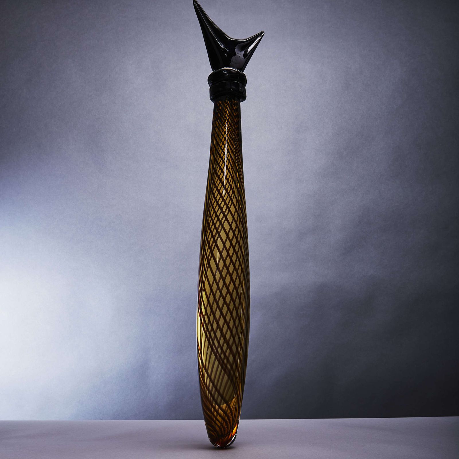 photo for sale Elongated Murano Fish Sculpture 1950 In Reticello Glass
