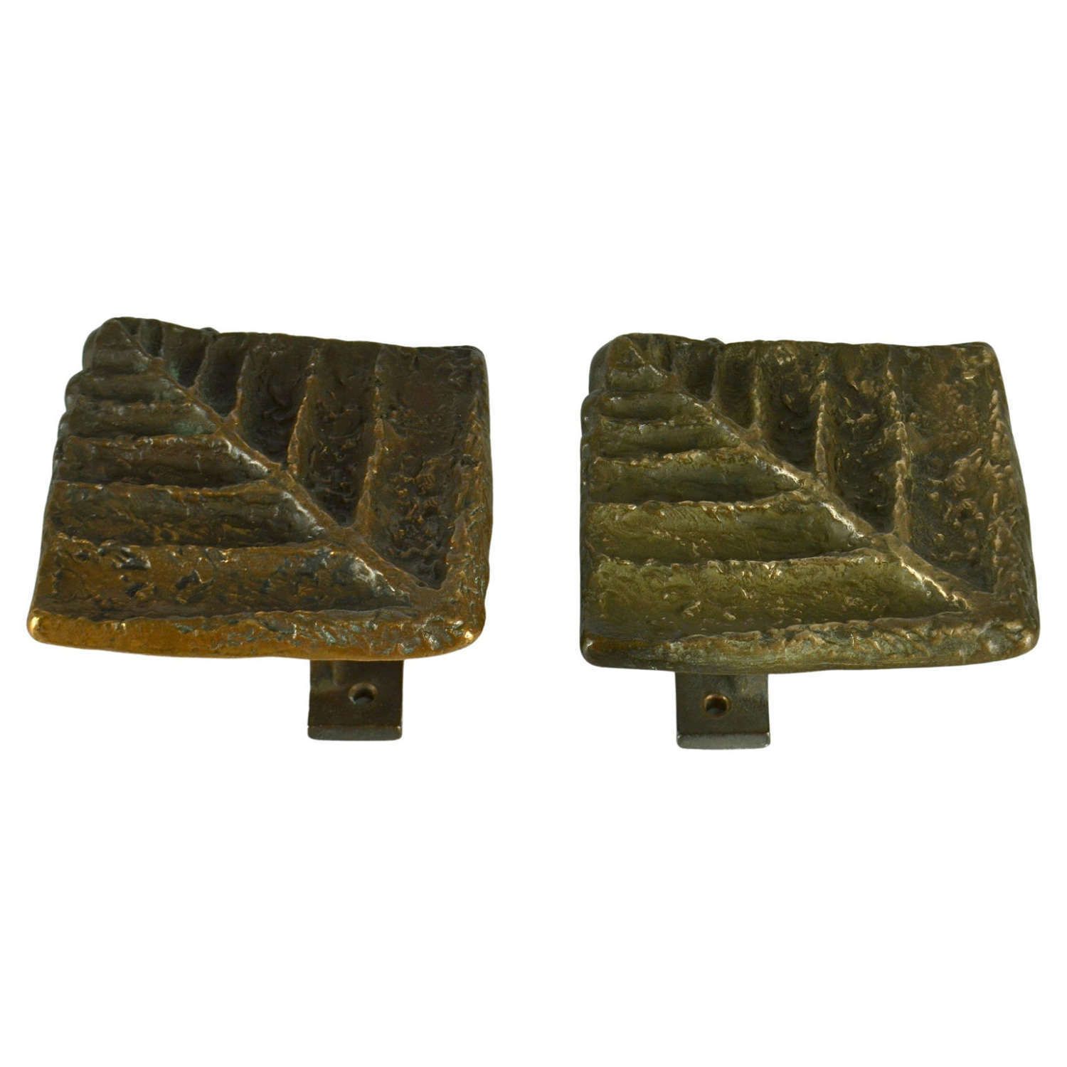 Pair Of Square Bronze Push Pull Door Handles With Tree Relief