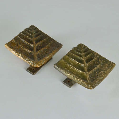 Pair Of Square Bronze Push Pull Door Handles With Tree Relief photo vinterior