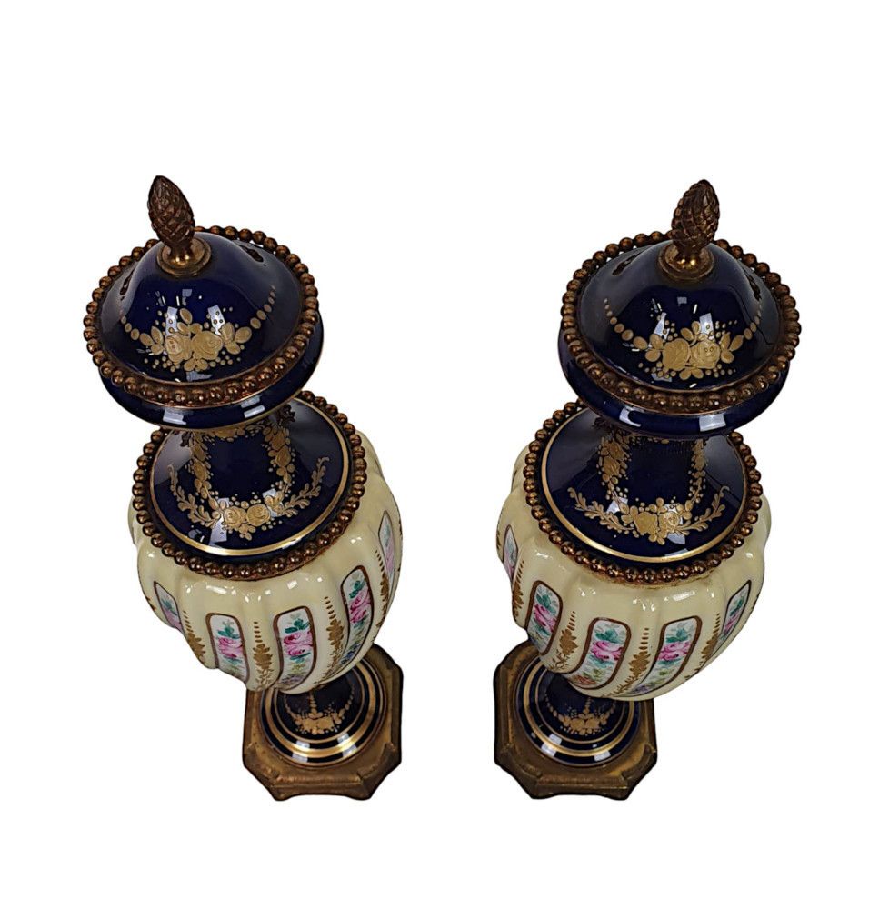 A Lovely Quality Pair Of 19th Century Urns In The Manner Of Sevres photo for sale