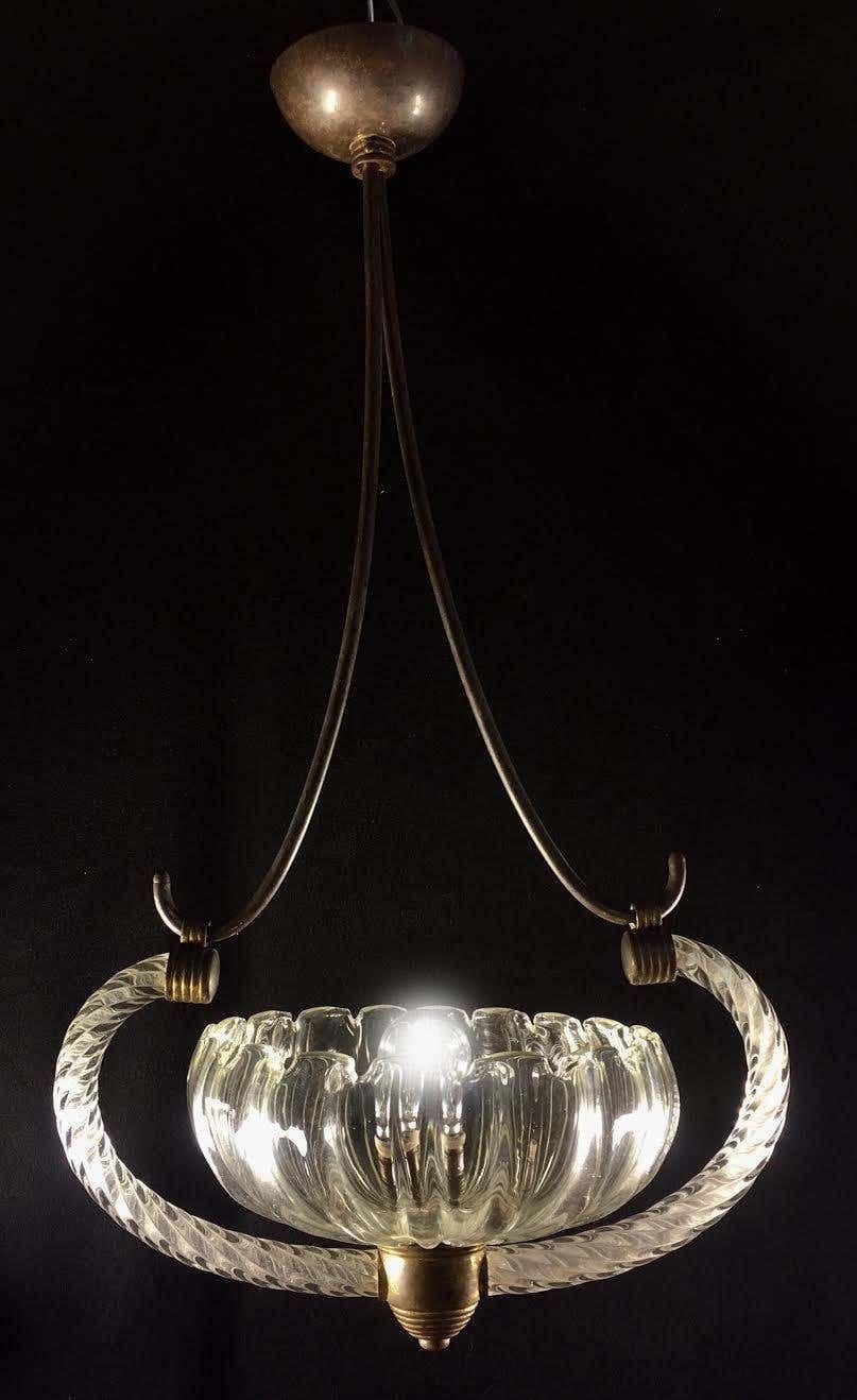 Charming Art Deco Italian Chandelier By Ercole Barovier, Murano, 1940 photo for sale