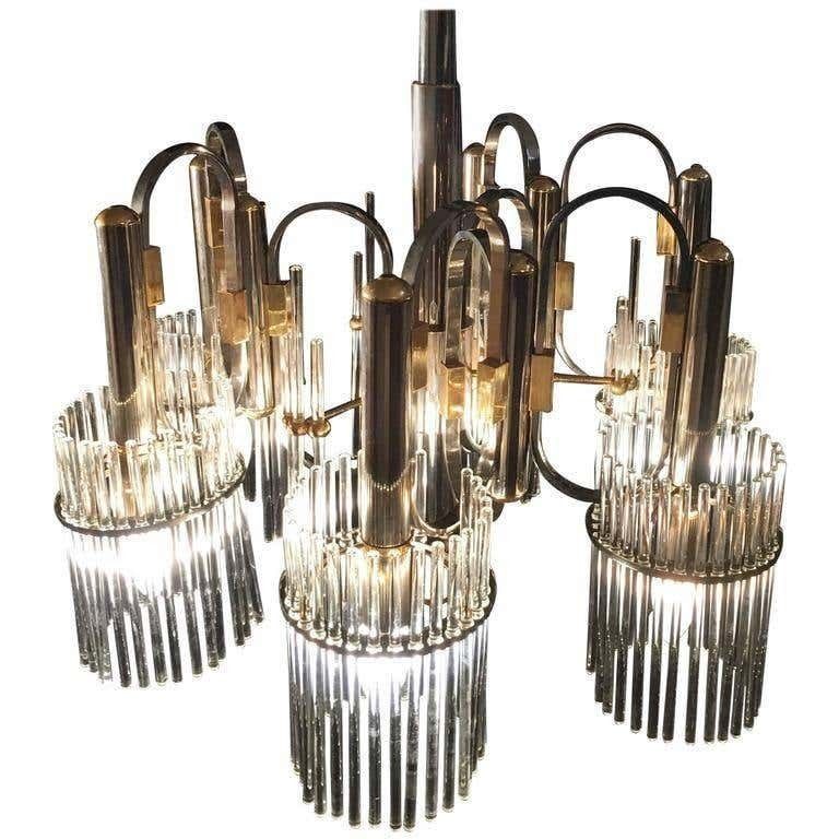 Luxurious Crystal And Brass Chandelier By Gaetano Sciolari, 1970s photo furniture