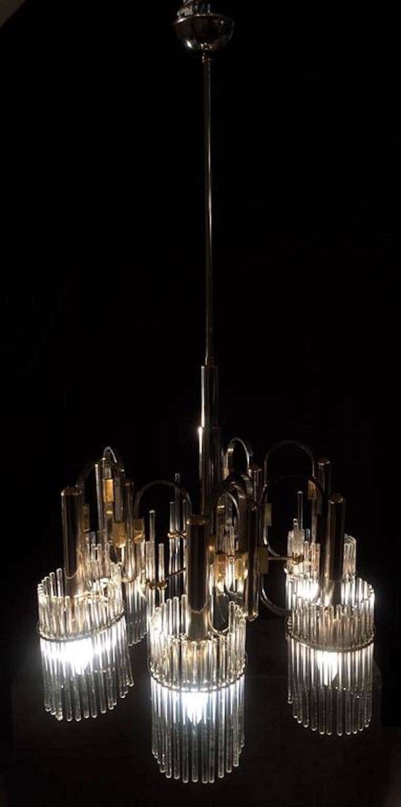 Luxurious Crystal And Brass Chandelier By Gaetano Sciolari, 1970s photo buy