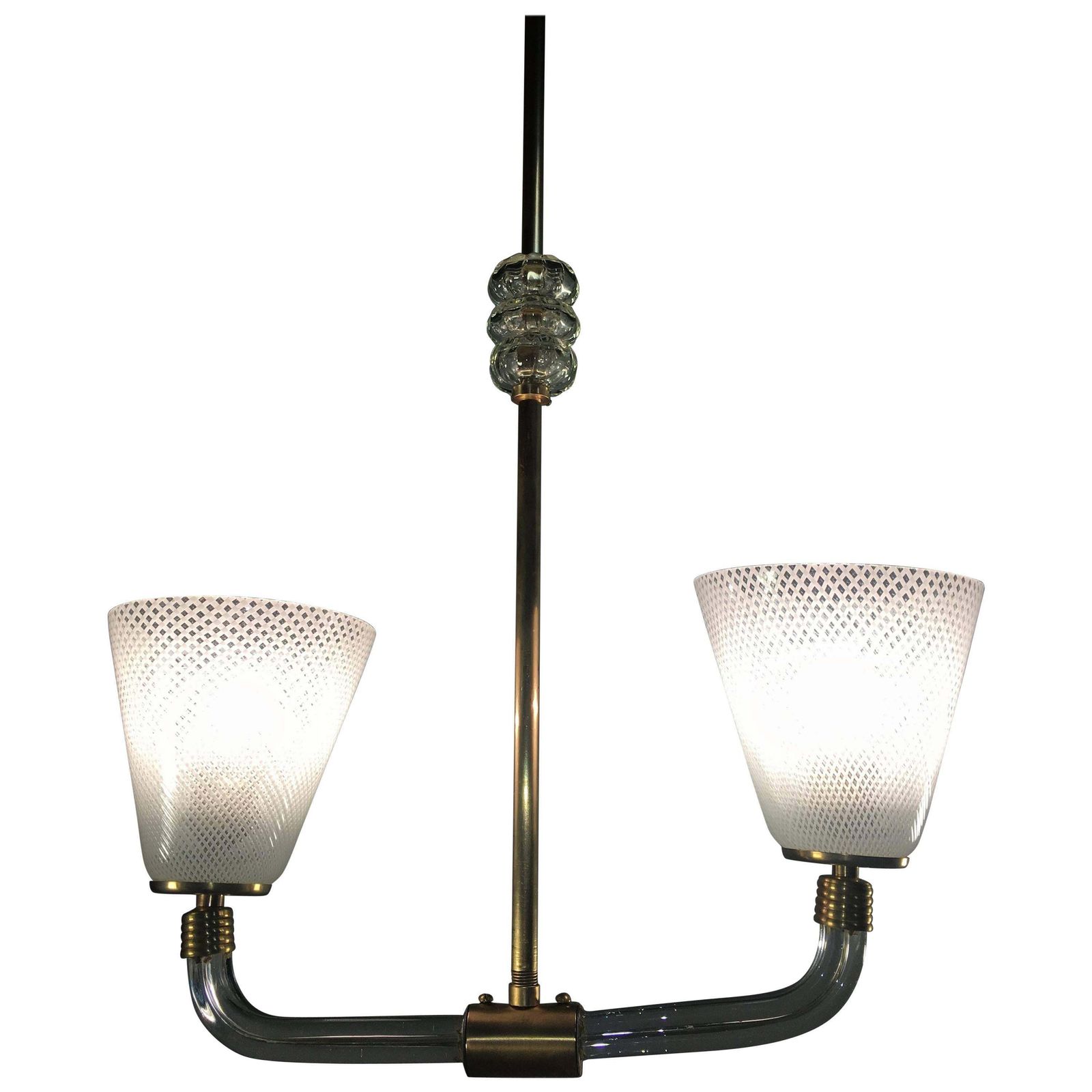 Adorable Pendant Chandelier "Reticello" By Venini, Murano, 1940s