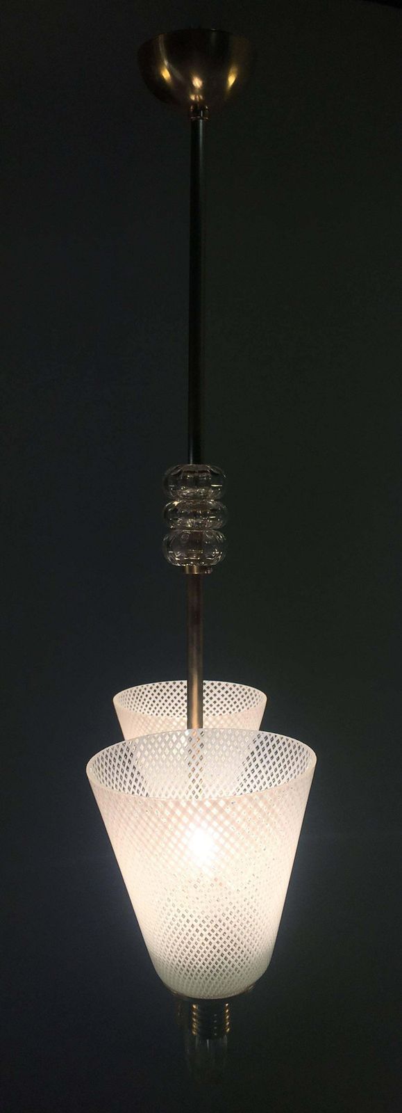 Adorable Pendant Chandelier "Reticello" By Venini, Murano, 1940s photo for sale