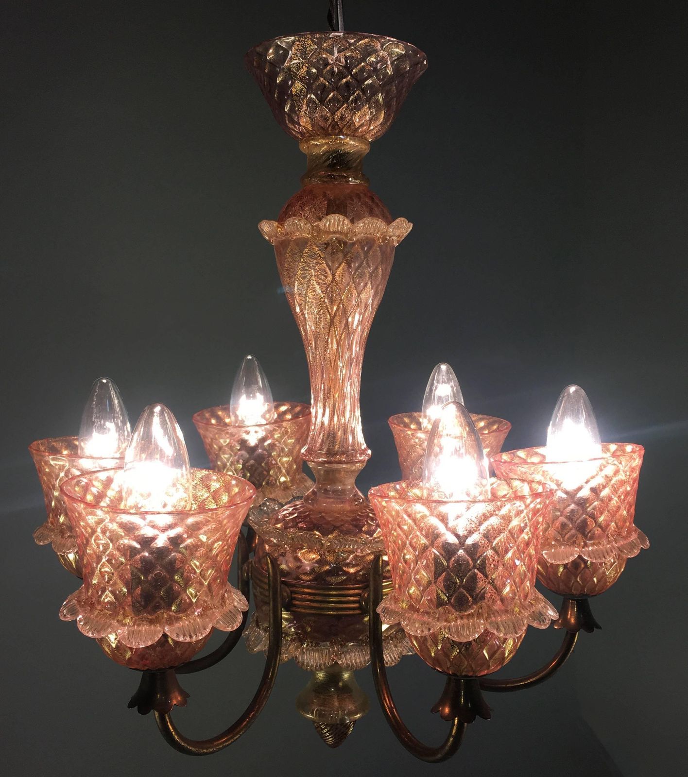 2914.2 Pink And Gold Chandelier By Barovier & Toso, Murano, 1950 photo