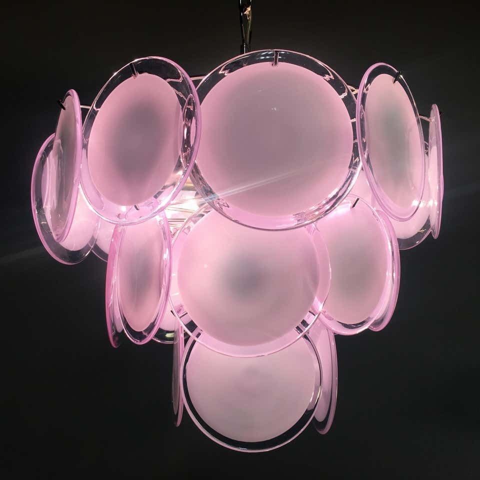 photo for sale Pair Of Disc Murano Glass Chandeliers By Vistosi Style