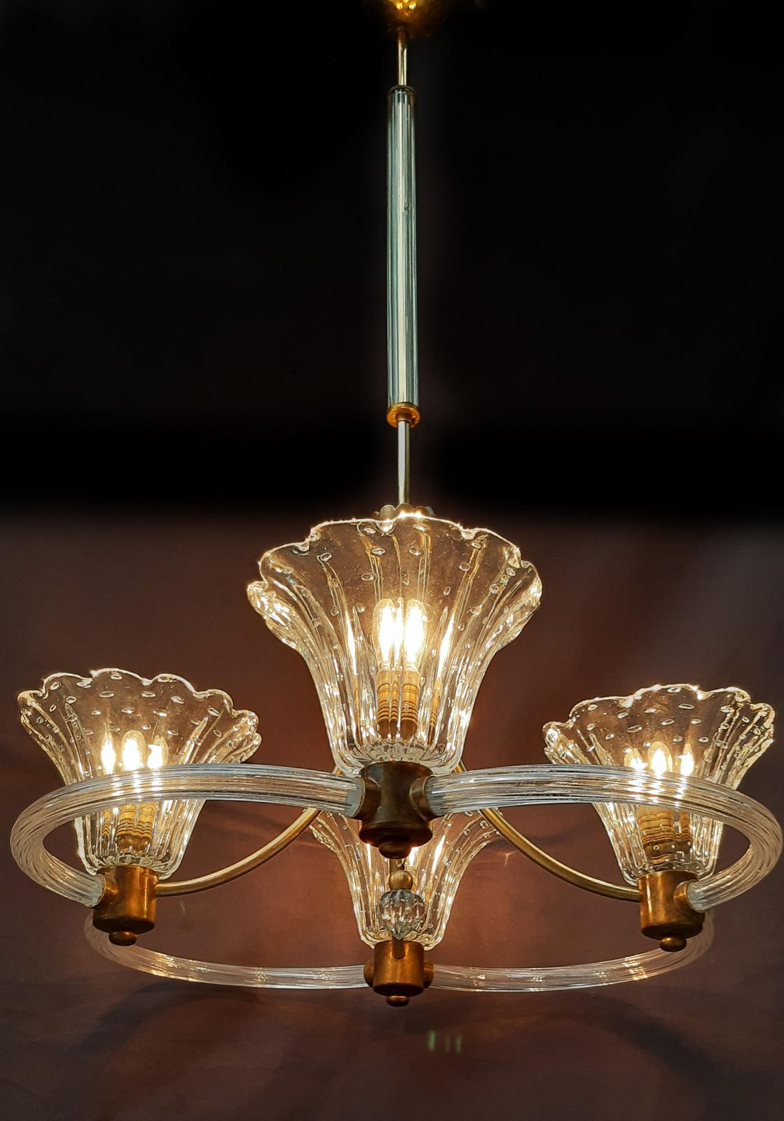 Art Deco Chandelier By Ercole Barovier, Murano, 1940 photo Lighting