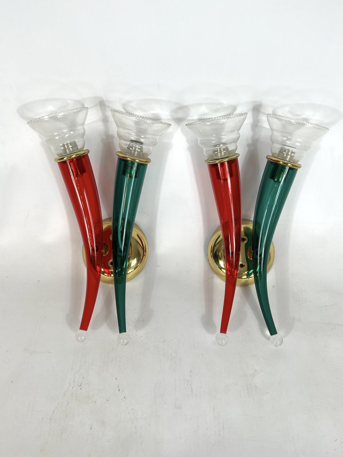 Vintage Pair Of Murano Glass Sconces Signed By Veart, Italy 1970s photo vinterior