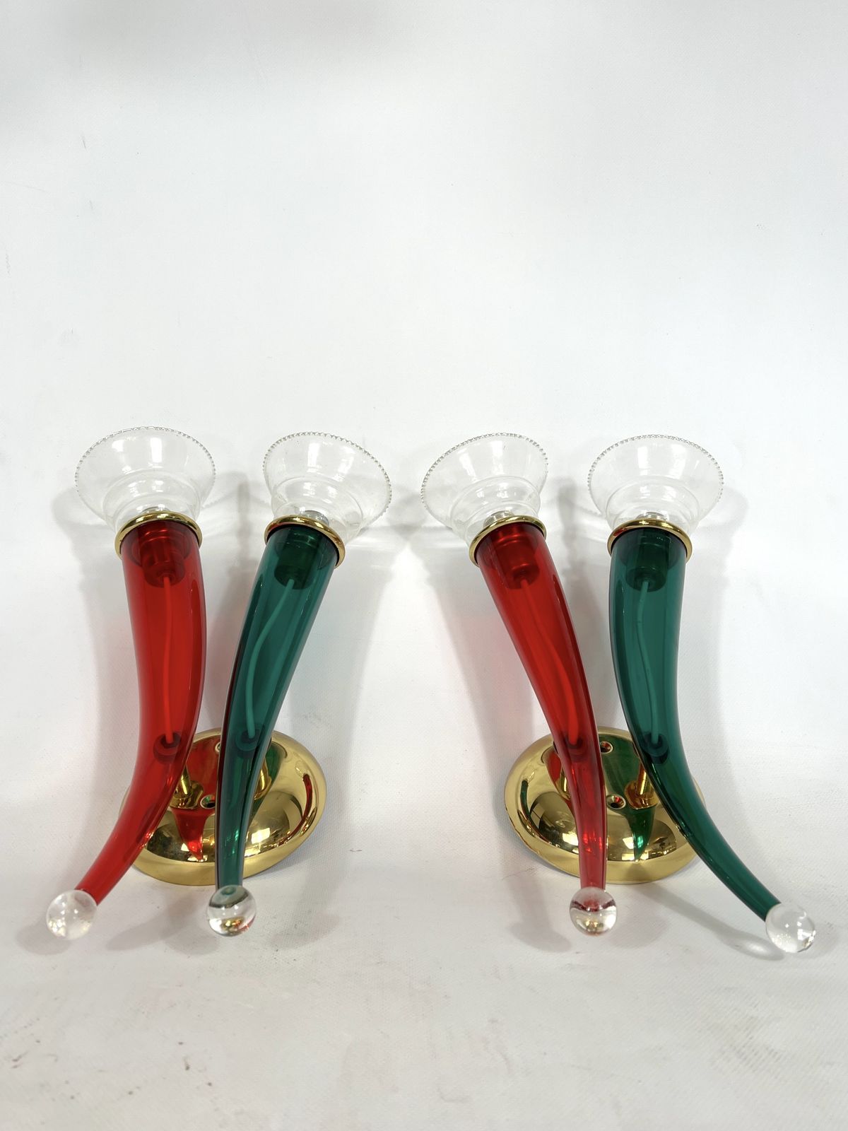 Lighting Vintage Pair Of Murano Glass Sconces Signed By Veart, Italy 1970s photo