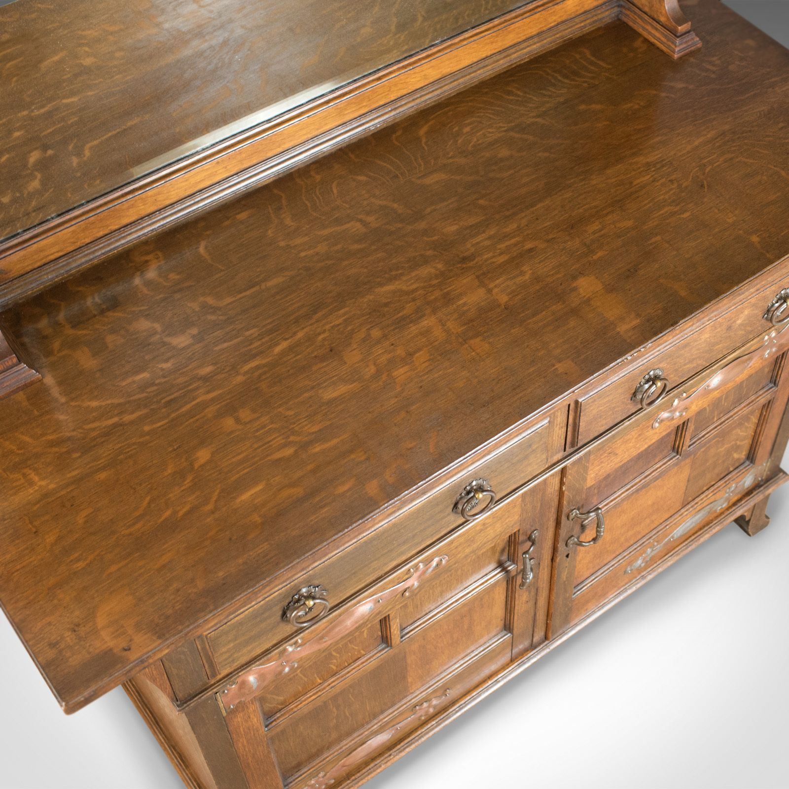 Antique Sideboard, English Oak, Arts & Crafts Cabinet, Liberty Taste, Circa 1900 photo vintage