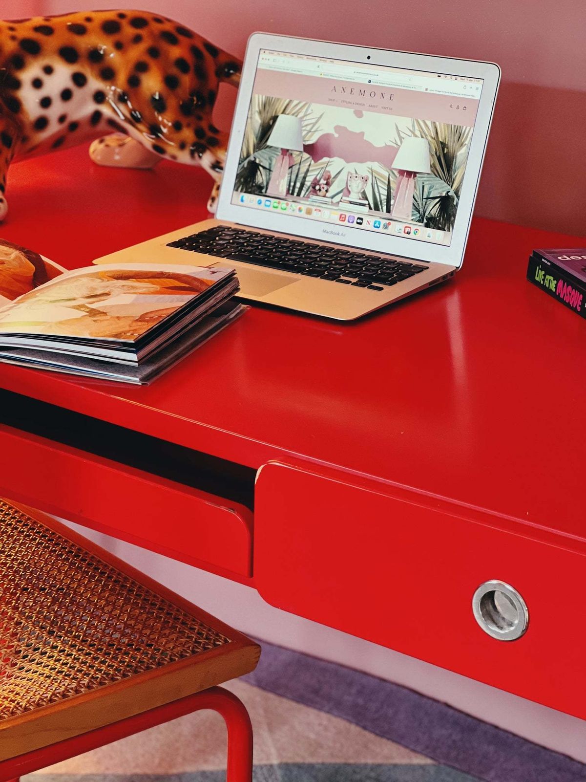 photo for sale Red Lacquered 1980s Desk By Raul Barbieri