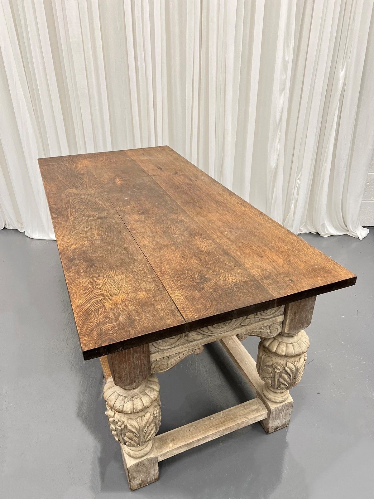Antique Oak Plank Top Rectangular Dining Table photo vinterior